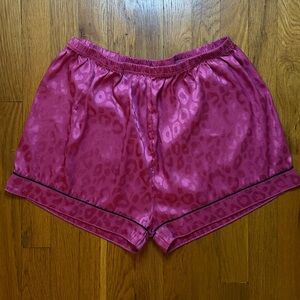 Vintage Pink Satin Leopard Pajama Shorts Women’s XL Elastic Waist